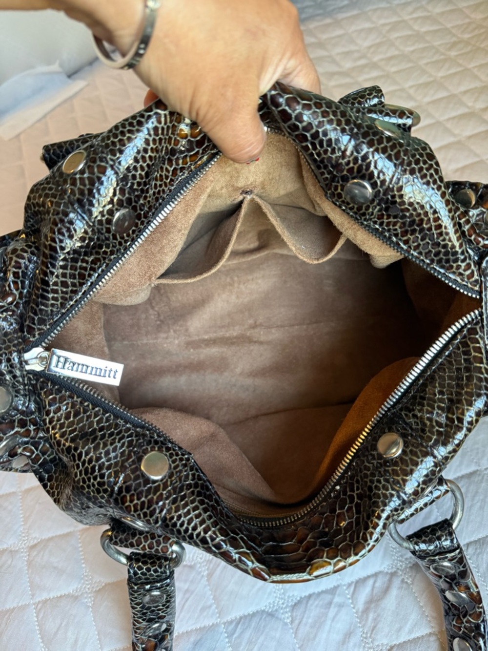 Hammitt Leather Studded Handbag – Brown Snakeskin Embossed - Picture 16 of 16